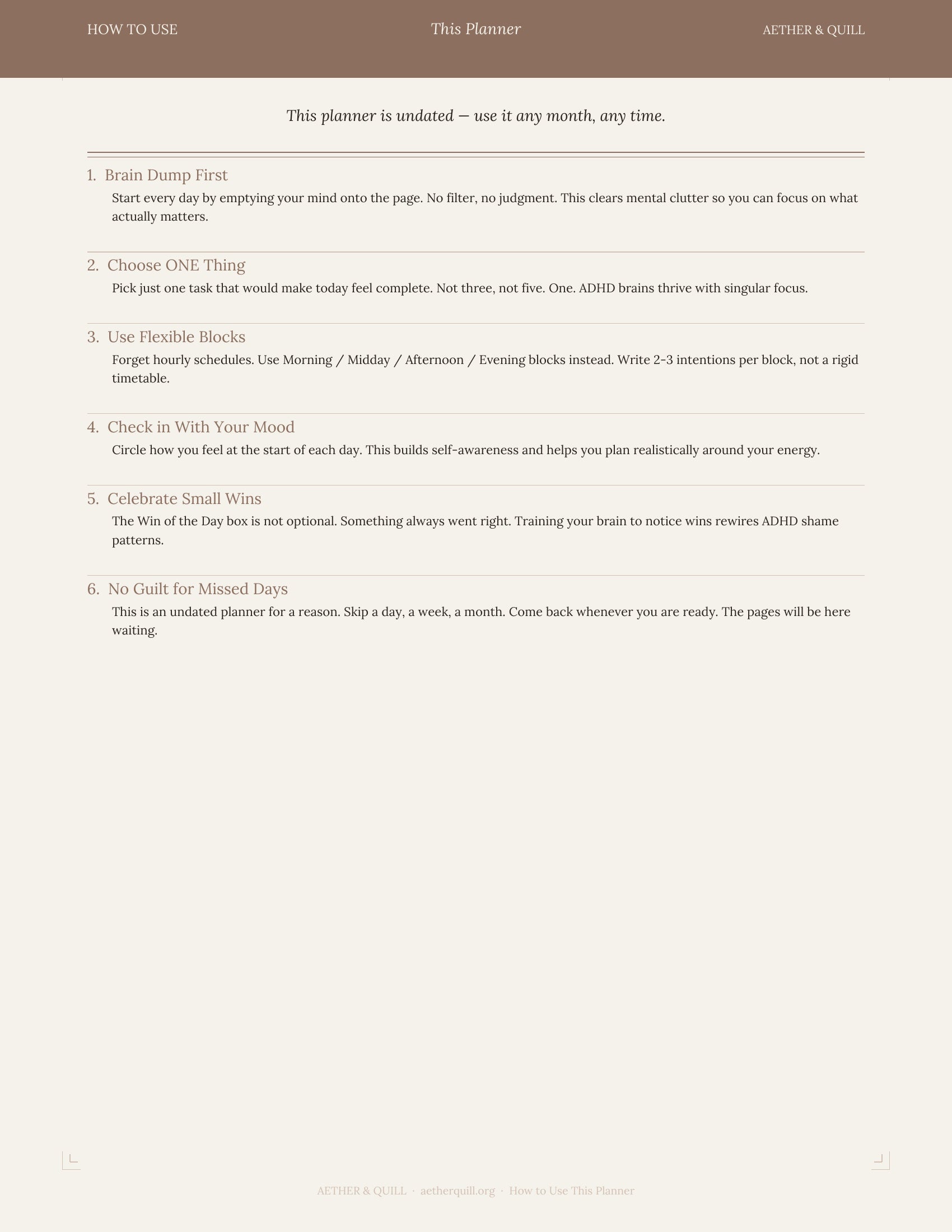 ADHD Digital Planner 2026 — Essentials Edition | Aether & Quill