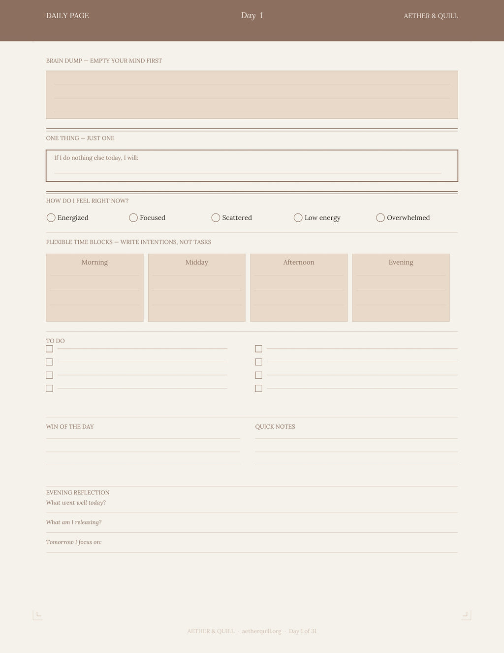 ADHD Digital Planner 2026 — Essentials Edition | Aether & Quill