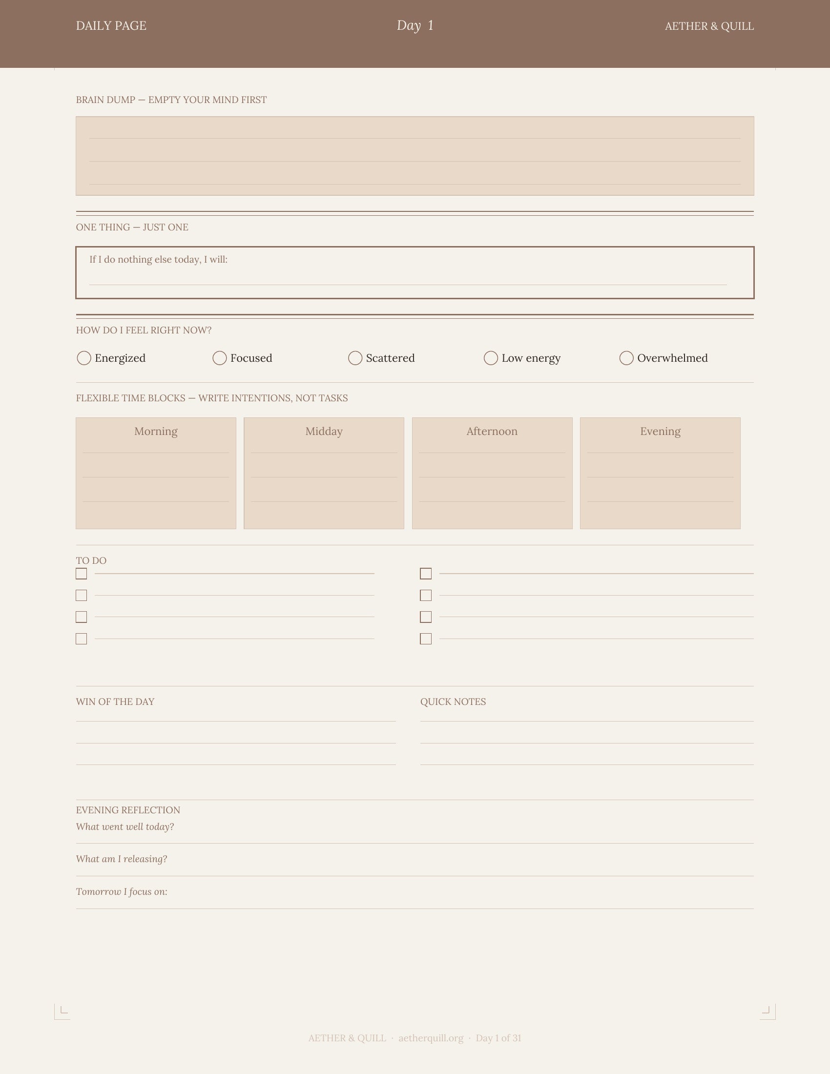 ADHD Digital Planner 2026 — Essentials Edition | Aether & Quill